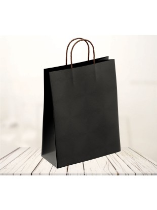 Črna papirnata vrečka z rjavimi ročaji